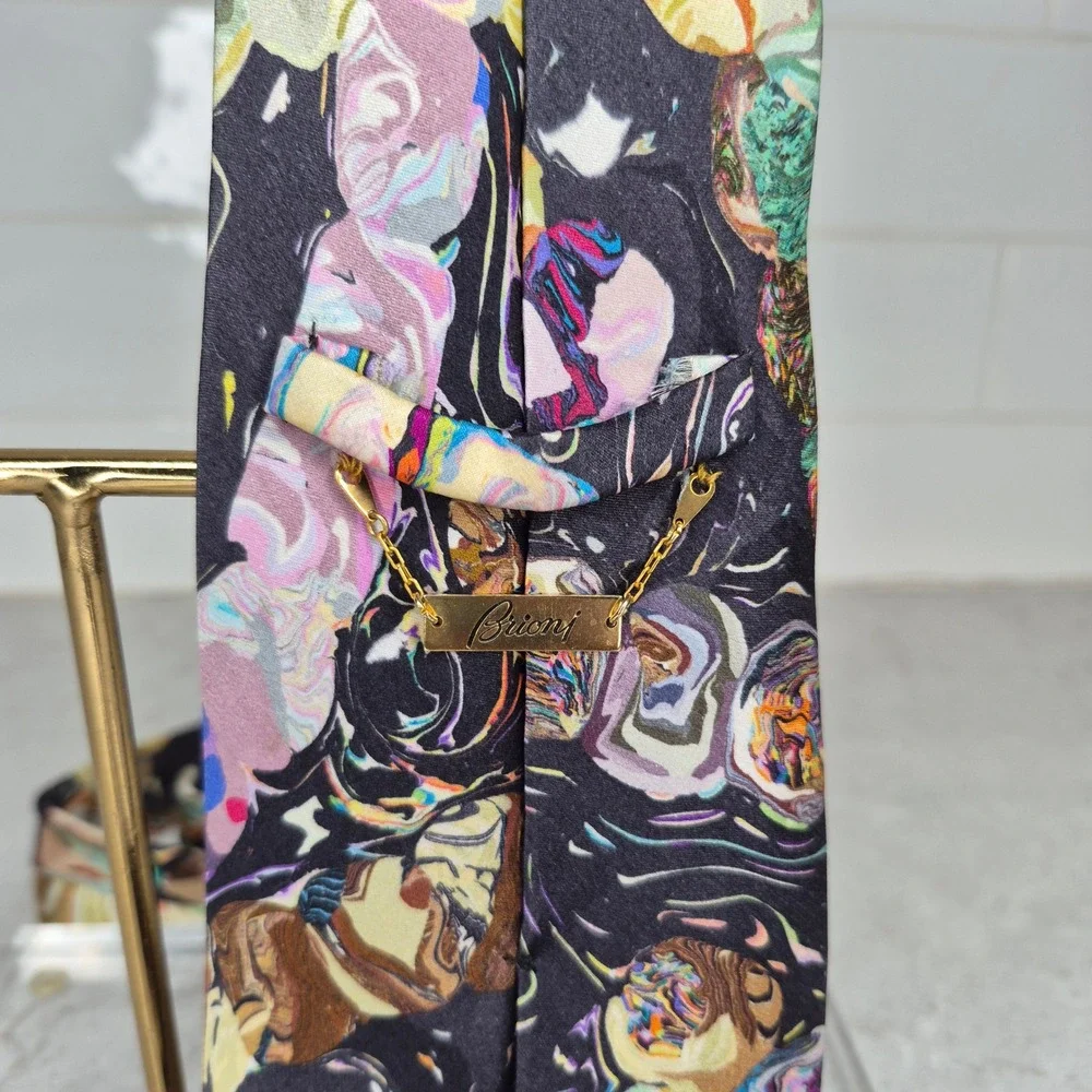 Brioni‎ Necktie Abstract Psychedelic Marbled Silk Multicolor Mens